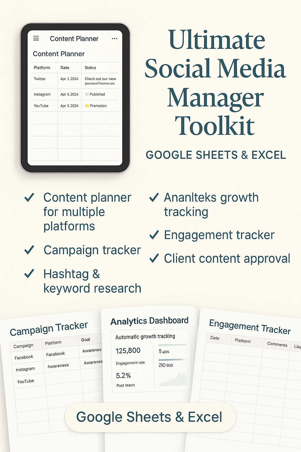 Ultimate Social Media Manager Toolkit – Google Sheets & Excel